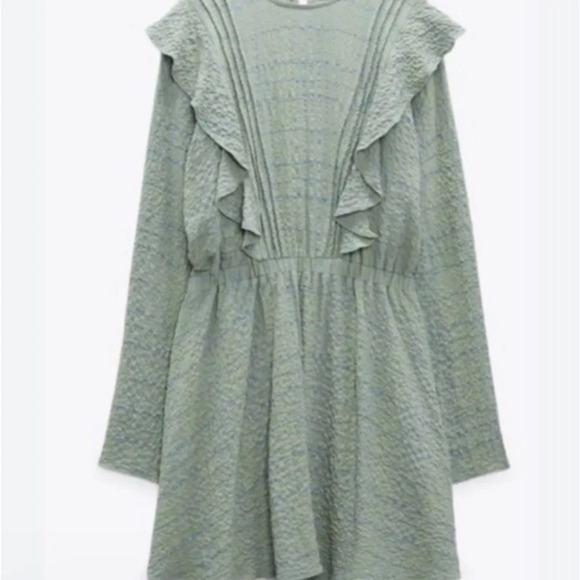 Zara Dress Sz XS Green Mini Babydoll Coquette - Picture 4 of 9